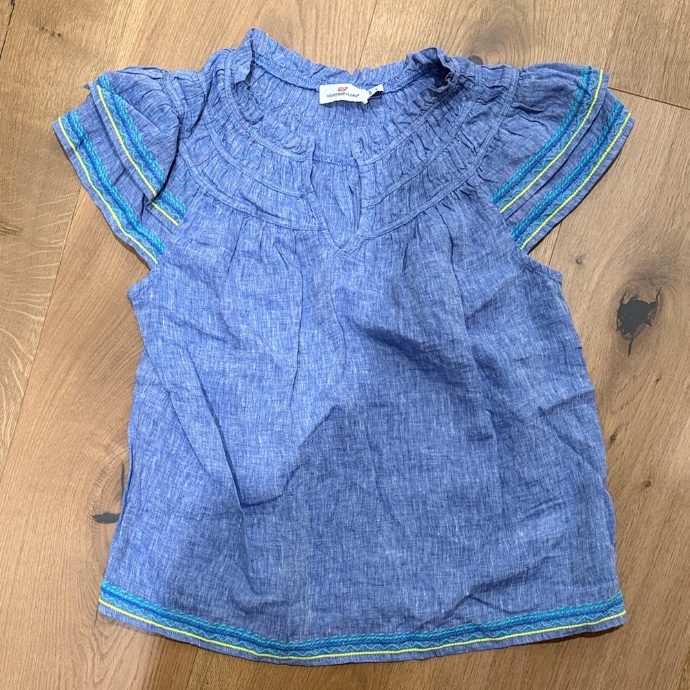 Vineyard Vines Blue Kids Blouse with Colorful Trim